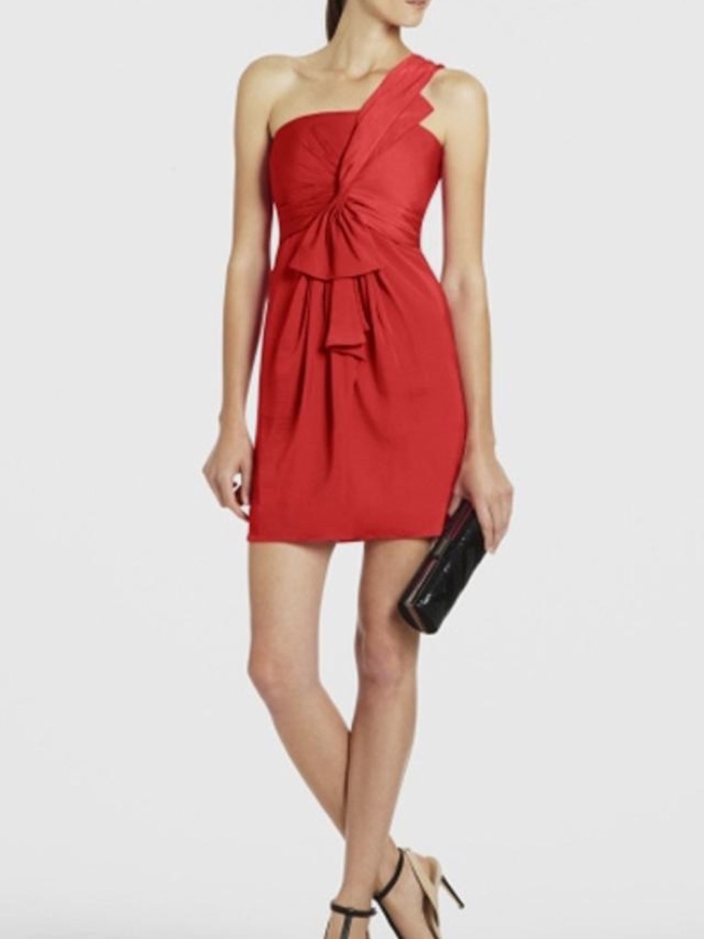BCBGMaxAzria Red One-Shoulder Knot-Detail Cocktail Dress NWT